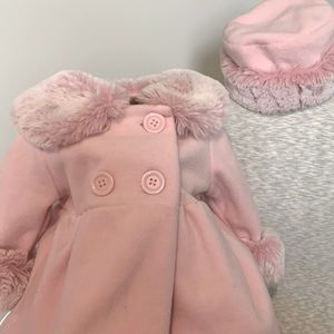 Pink Baby girl dress coat with matching hat size 6 months